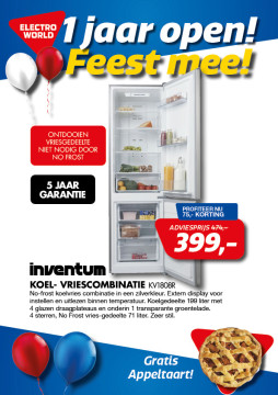 Inventum koel- vriescombinatie 399,- euro