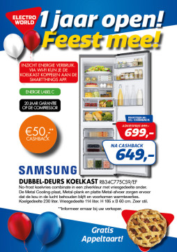 Samsung DUBBEL-DEURS KOELKAST 599,- na Cashback